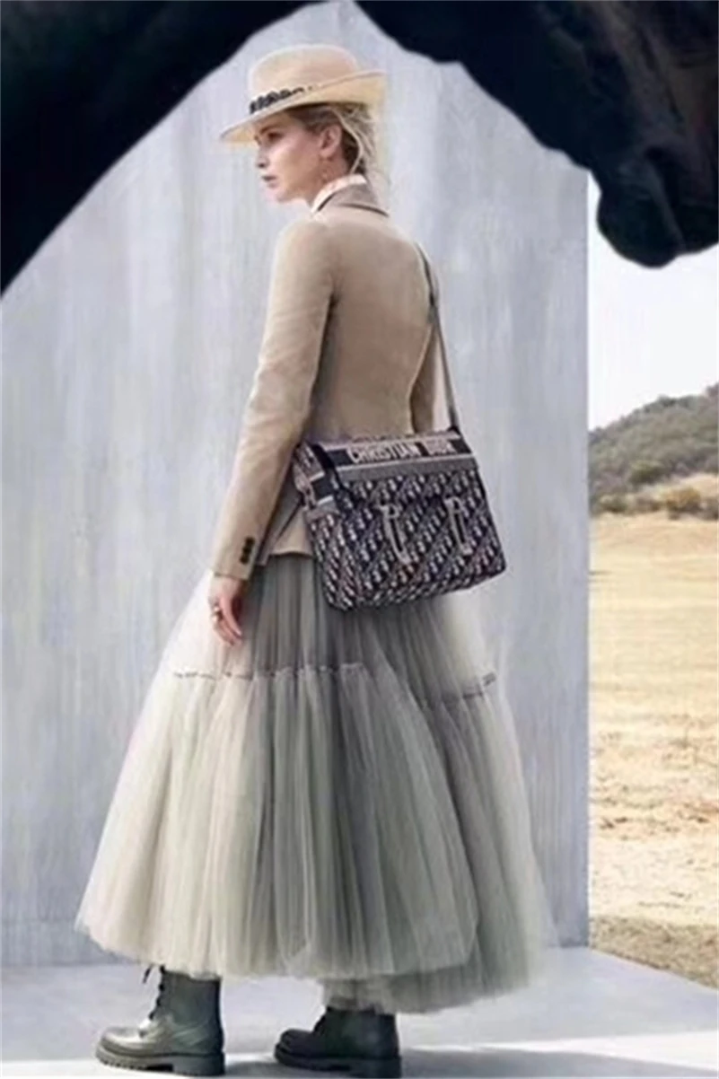 Summer High Waist Long Tulle Skirts for Women Solid Color A-Line Tutu Mesh Clothing Spring Autumn Female Pleated Skirts