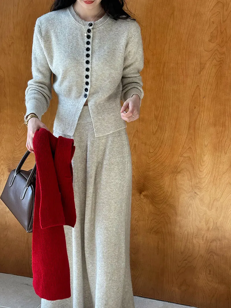 Women Two Pieces Suits O-Neck Knitted Cardigans With A-Line Long Skirt Winter Clothes Tops  Tracksuits Ladies Outfits