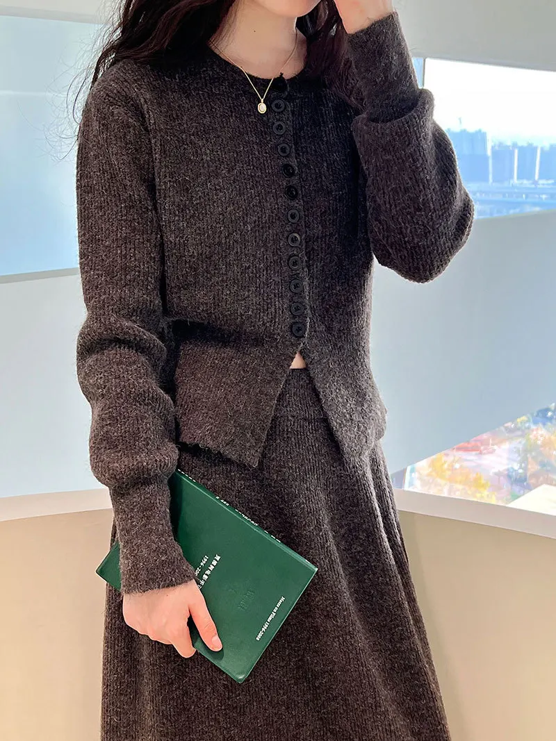 Women Two Pieces Suits O-Neck Knitted Cardigans With A-Line Long Skirt Winter Clothes Tops  Tracksuits Ladies Outfits