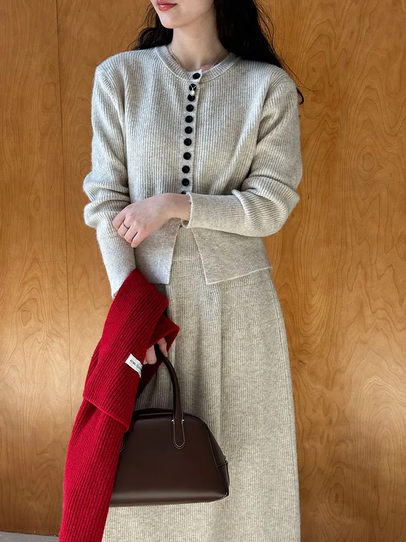 Women Two Pieces Suits O-Neck Knitted Cardigans With A-Line Long Skirt Winter Clothes Tops  Tracksuits Ladies Outfits