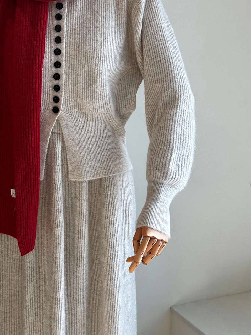 Women Two Pieces Suits O-Neck Knitted Cardigans With A-Line Long Skirt Winter Clothes Tops  Tracksuits Ladies Outfits