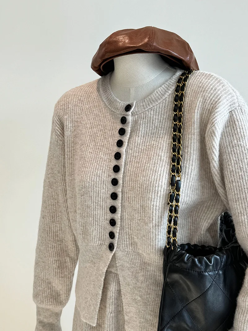 Women Two Pieces Suits O-Neck Knitted Cardigans With A-Line Long Skirt Winter Clothes Tops  Tracksuits Ladies Outfits