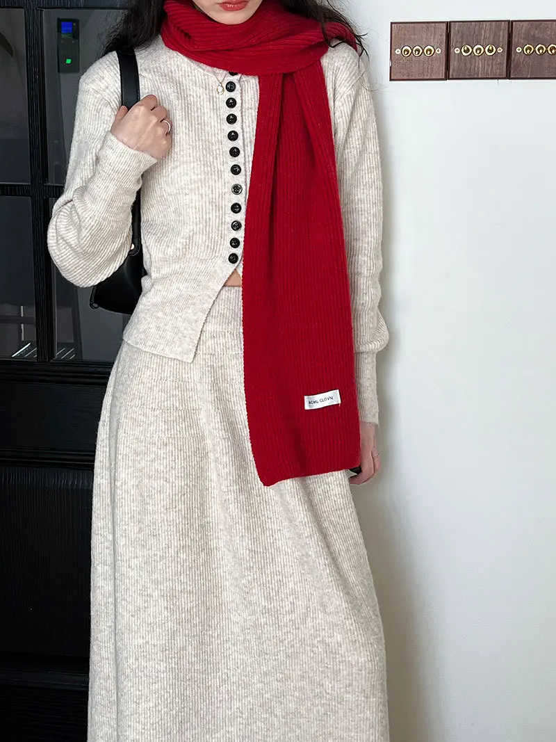 Women Two Pieces Suits O-Neck Knitted Cardigans With A-Line Long Skirt Winter Clothes Tops  Tracksuits Ladies Outfits