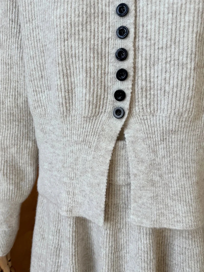 Women Two Pieces Suits O-Neck Knitted Cardigans With A-Line Long Skirt Winter Clothes Tops  Tracksuits Ladies Outfits