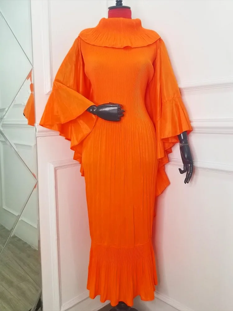 ANLAN 2026 Autumn New Pleated Dress Fashion Lapel Ruffle Sleeves Solid Color Loose Dresses Elegant women's clothing 7AK30392