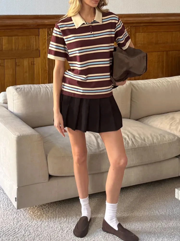 Hirsionsan Polo Neck T Shirt Women Soft Chic Tees 95% Cotton Jumper Clothes Loose Casual Pullover 2025 Summer New Crop Tops