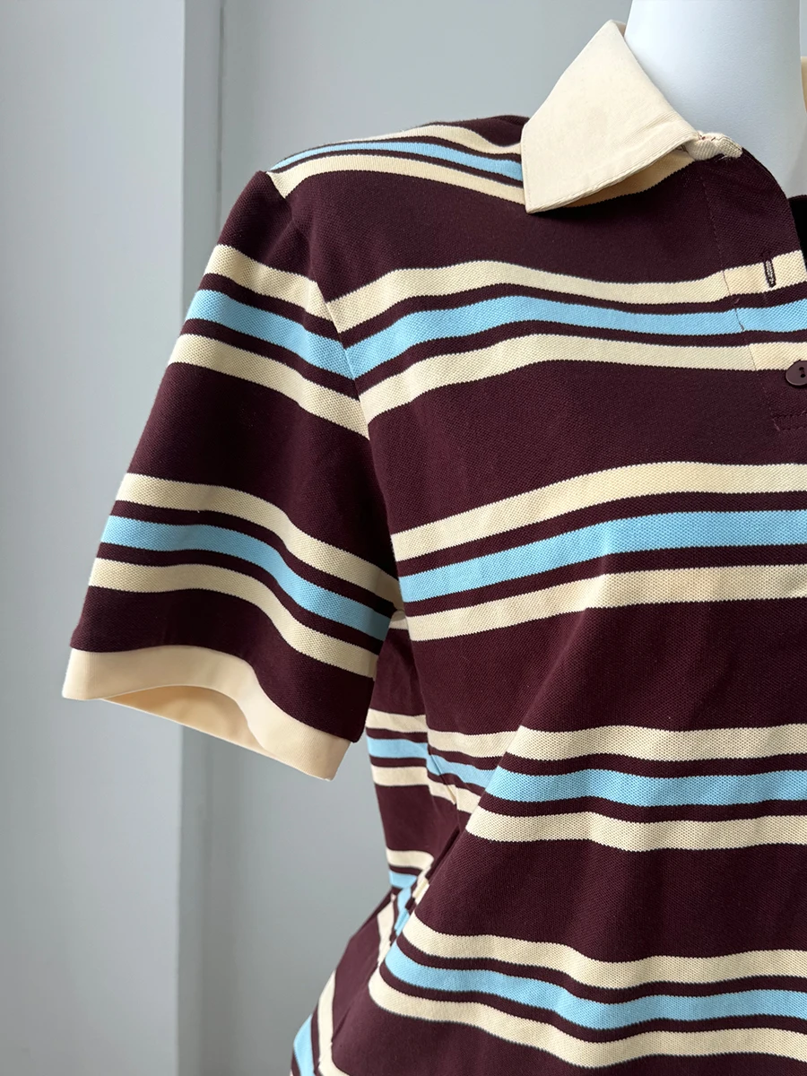 Hirsionsan Polo Neck T Shirt Women Soft Chic Tees 95% Cotton Jumper Clothes Loose Casual Pullover 2025 Summer New Crop Tops