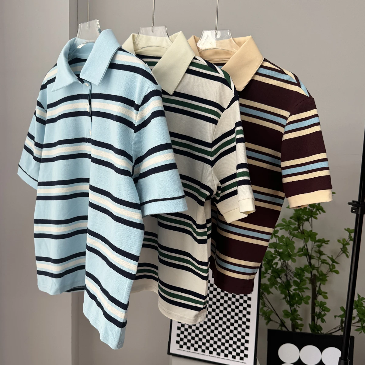 Hirsionsan Polo Neck T Shirt Women Soft Chic Tees 95% Cotton Jumper Clothes Loose Casual Pullover 2025 Summer New Crop Tops