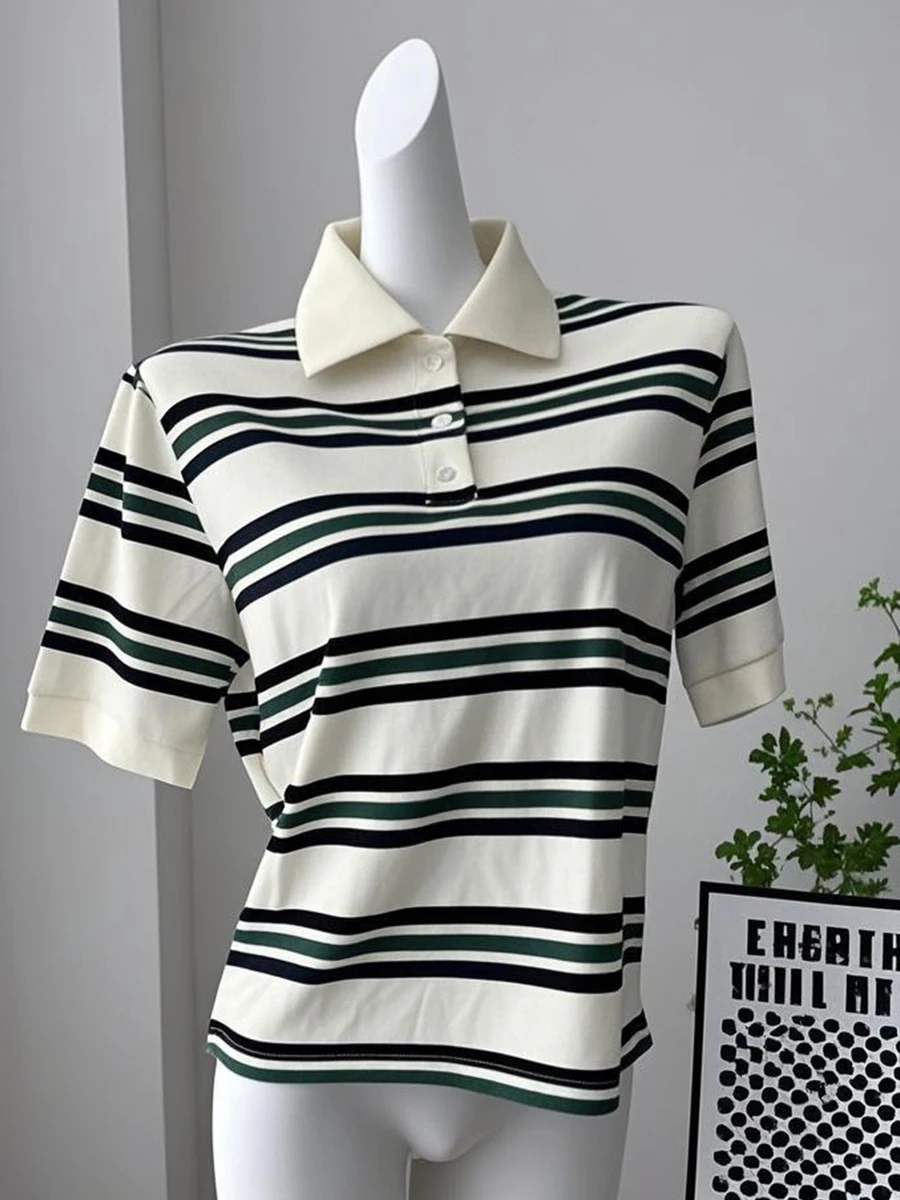 Hirsionsan Polo Neck T Shirt Women Soft Chic Tees 95% Cotton Jumper Clothes Loose Casual Pullover 2025 Summer New Crop Tops