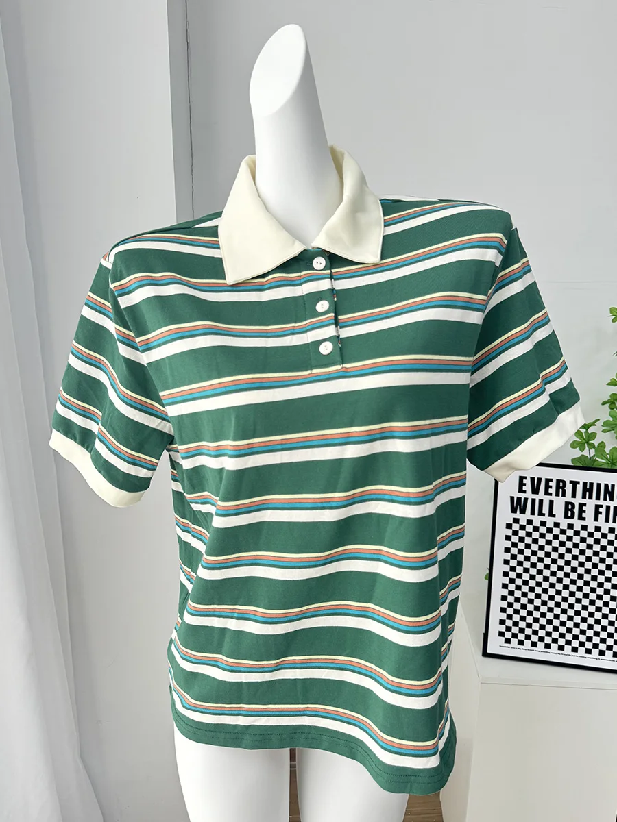 Hirsionsan Polo Neck T Shirt Women Soft Chic Tees 95% Cotton Jumper Clothes Loose Casual Pullover 2025 Summer New Crop Tops