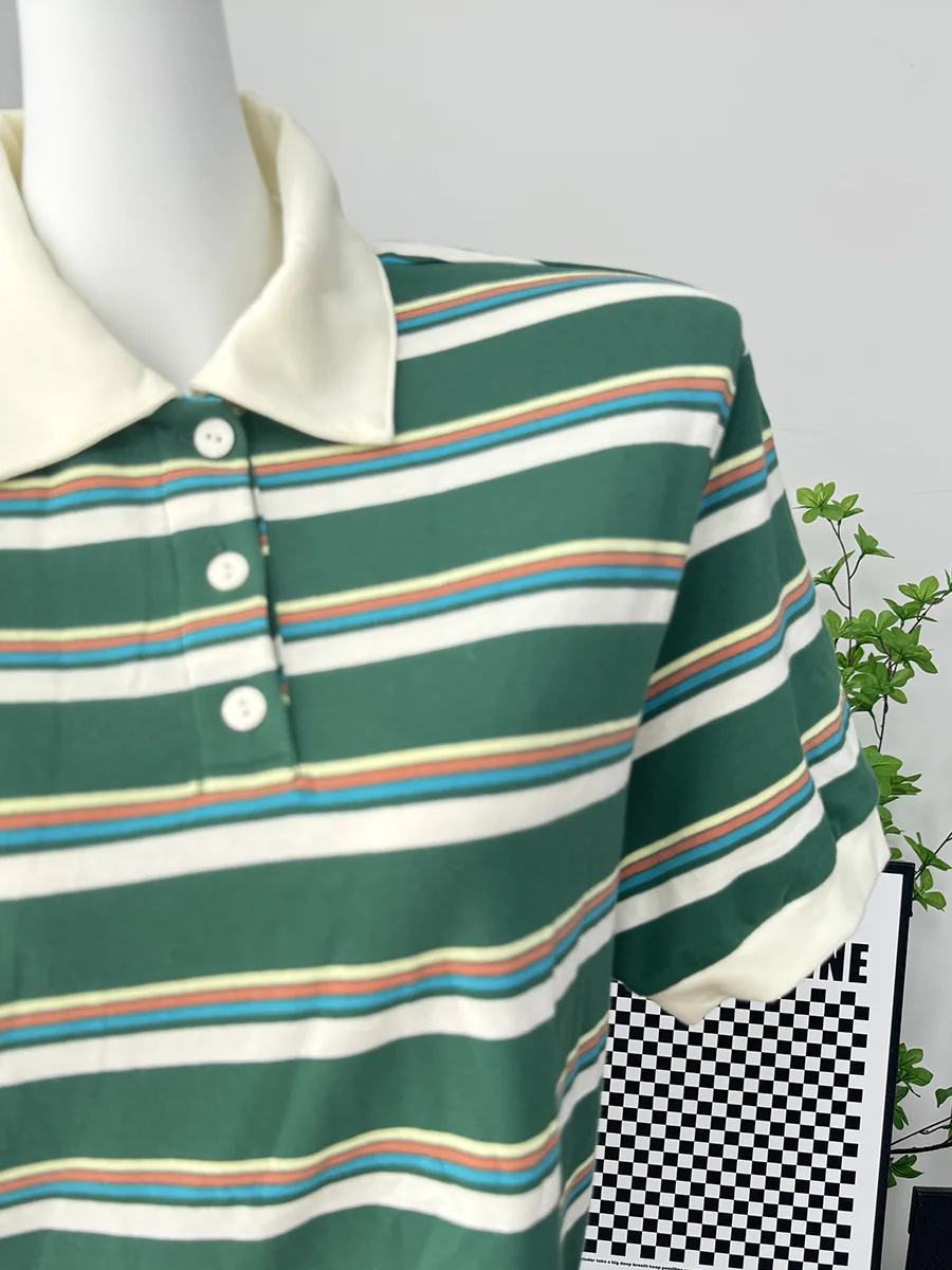 Hirsionsan Polo Neck T Shirt Women Soft Chic Tees 95% Cotton Jumper Clothes Loose Casual Pullover 2025 Summer New Crop Tops