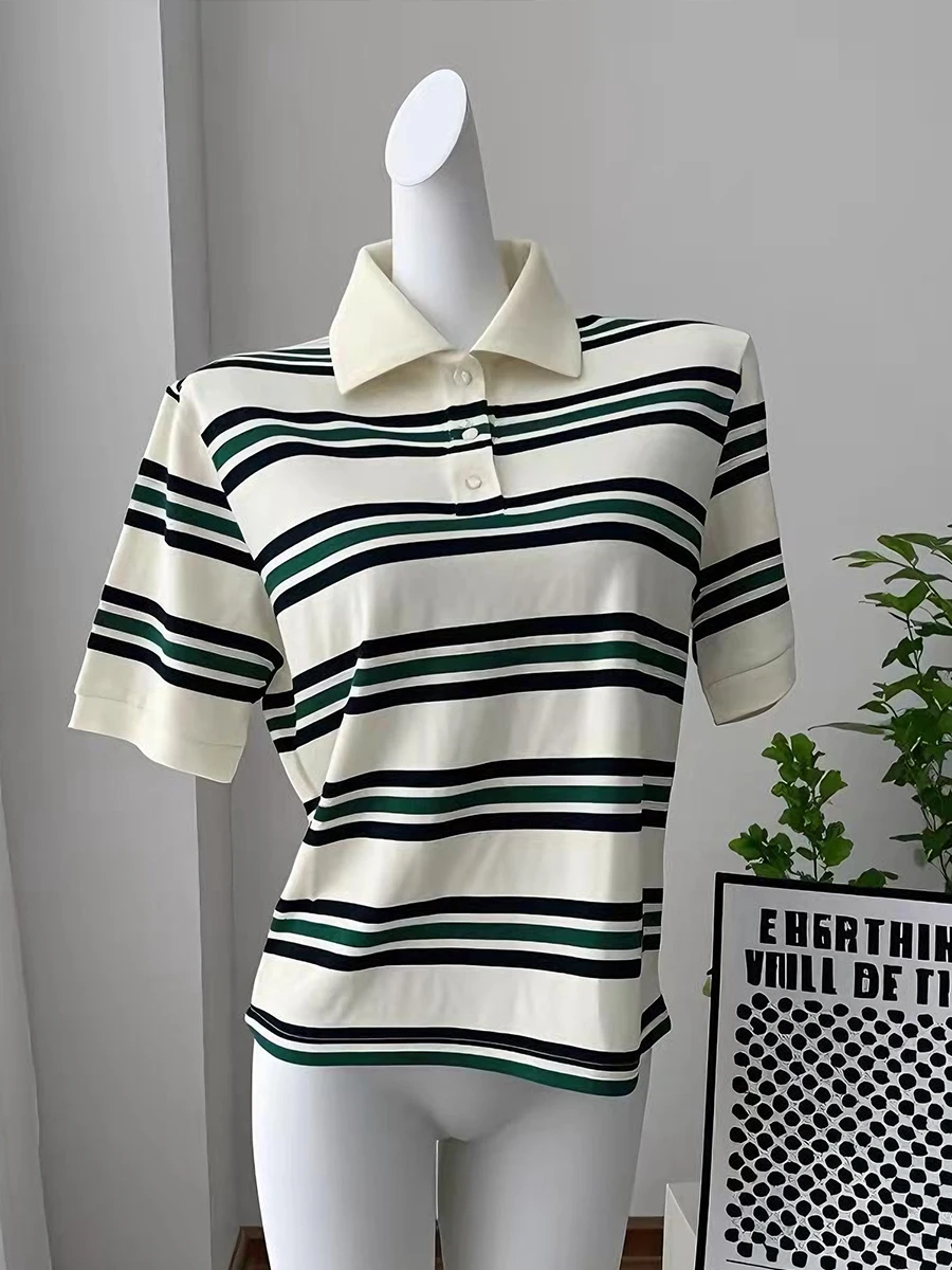 Hirsionsan Polo Neck T Shirt Women Soft Chic Tees 95% Cotton Jumper Clothes Loose Casual Pullover 2025 Summer New Crop Tops