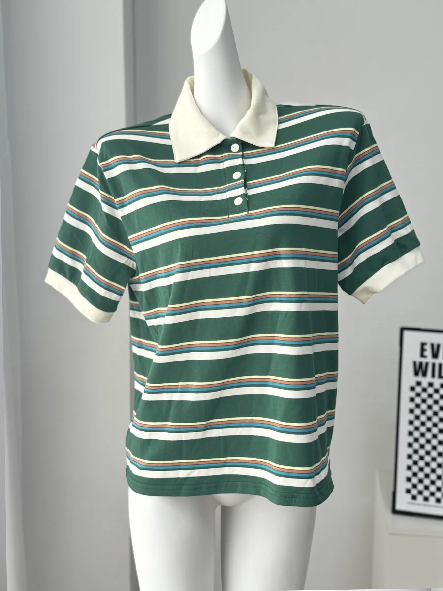 Hirsionsan Polo Neck T Shirt Women Soft Chic Tees 95% Cotton Jumper Clothes Loose Casual Pullover 2025 Summer New Crop Tops