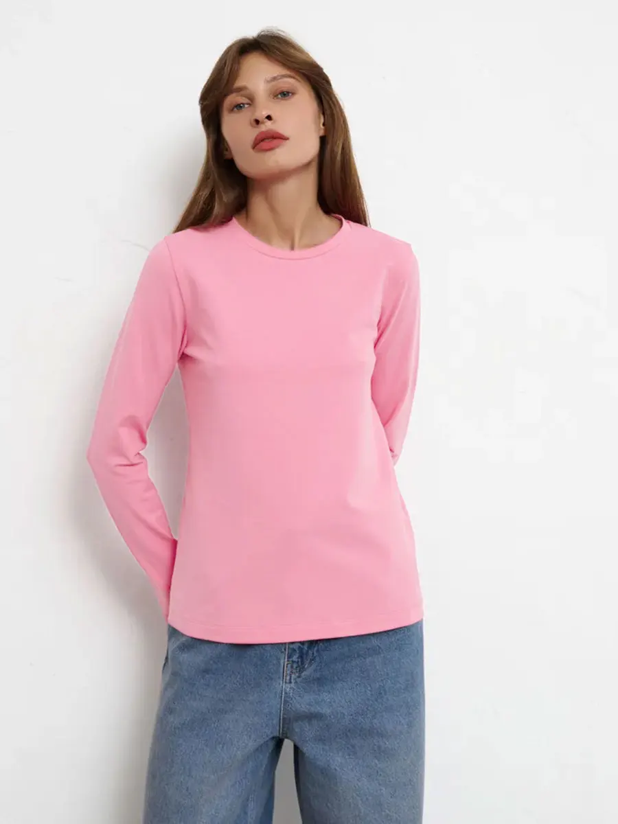 Wolfeel Women's Spring Autumn 100% Cotton T-shirt Bottoming Basic Solid Lady Long Sleeve Loose Tops Shirts Oversized T Shirt