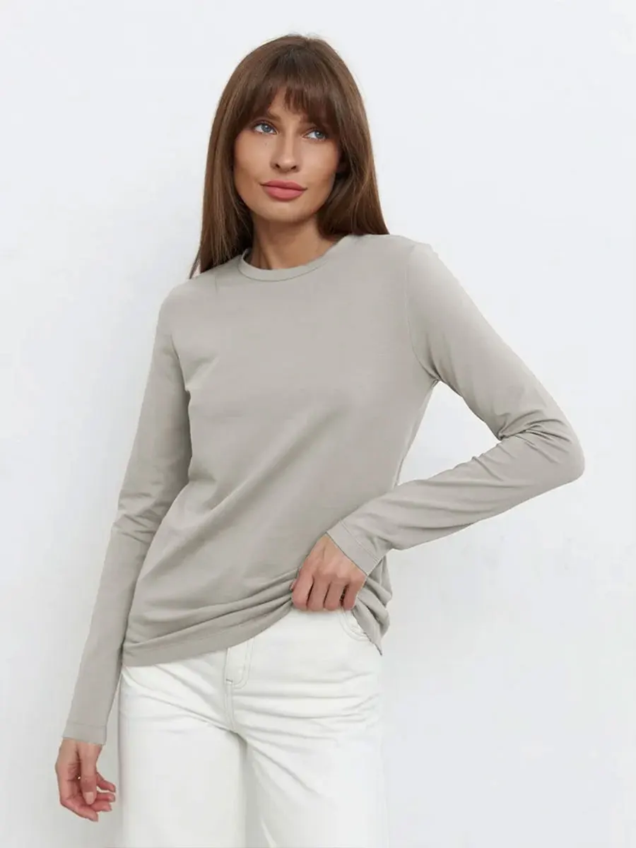 Wolfeel Women's Spring Autumn 100% Cotton T-shirt Bottoming Basic Solid Lady Long Sleeve Loose Tops Shirts Oversized T Shirt