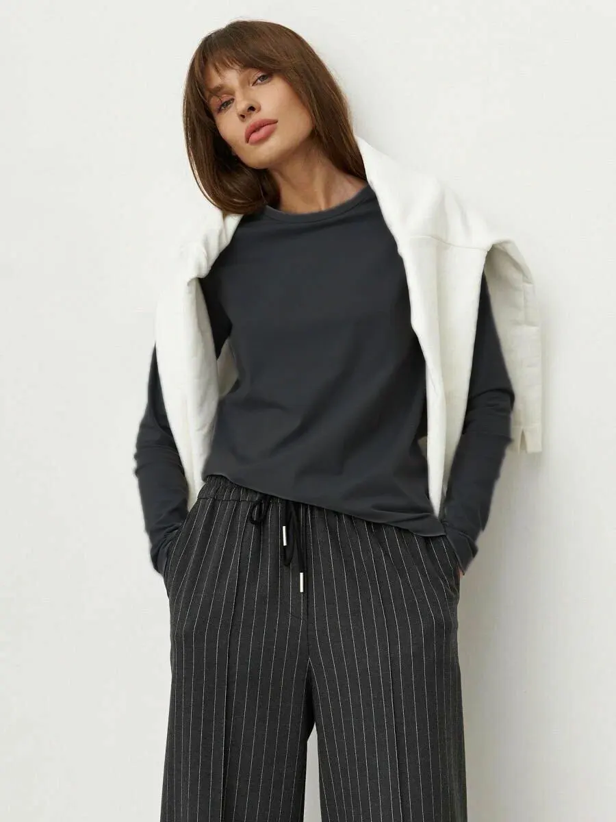 Wolfeel Women's Spring Autumn 100% Cotton T-shirt Bottoming Basic Solid Lady Long Sleeve Loose Tops Shirts Oversized T Shirt
