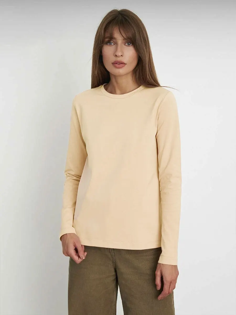 Wolfeel Women's Spring Autumn 100% Cotton T-shirt Bottoming Basic Solid Lady Long Sleeve Loose Tops Shirts Oversized T Shirt