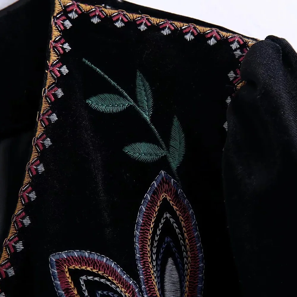 XESAY Women Winter Jacket 2022  Embroidery Coat Long Sleeve Outerwear O-Neck  Vintage Open Stitch  Casual Velvet Waist Coat