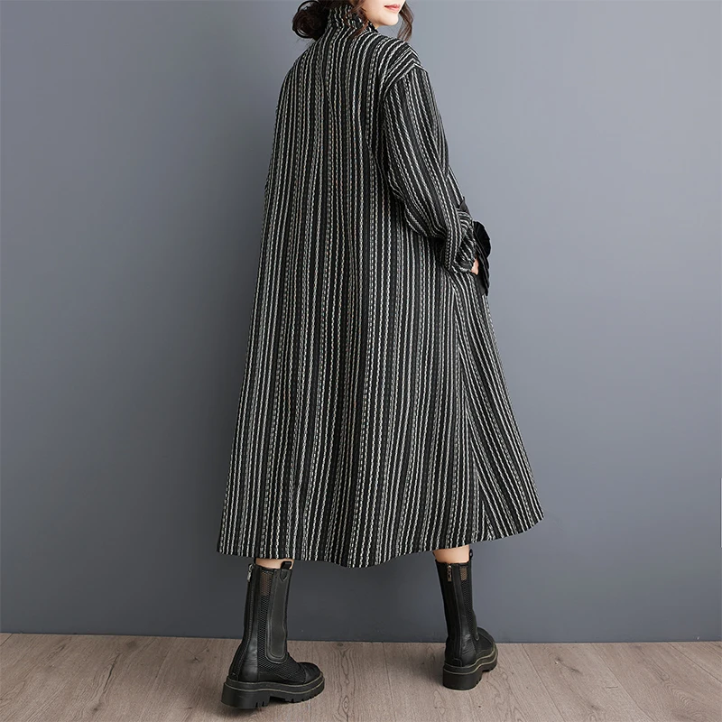 2026 Spring Autumn Oversized Vintage Stripe Long Trench Coat For Women Patchwork Floral Casual Loose Vintage Outerwear Cardigan