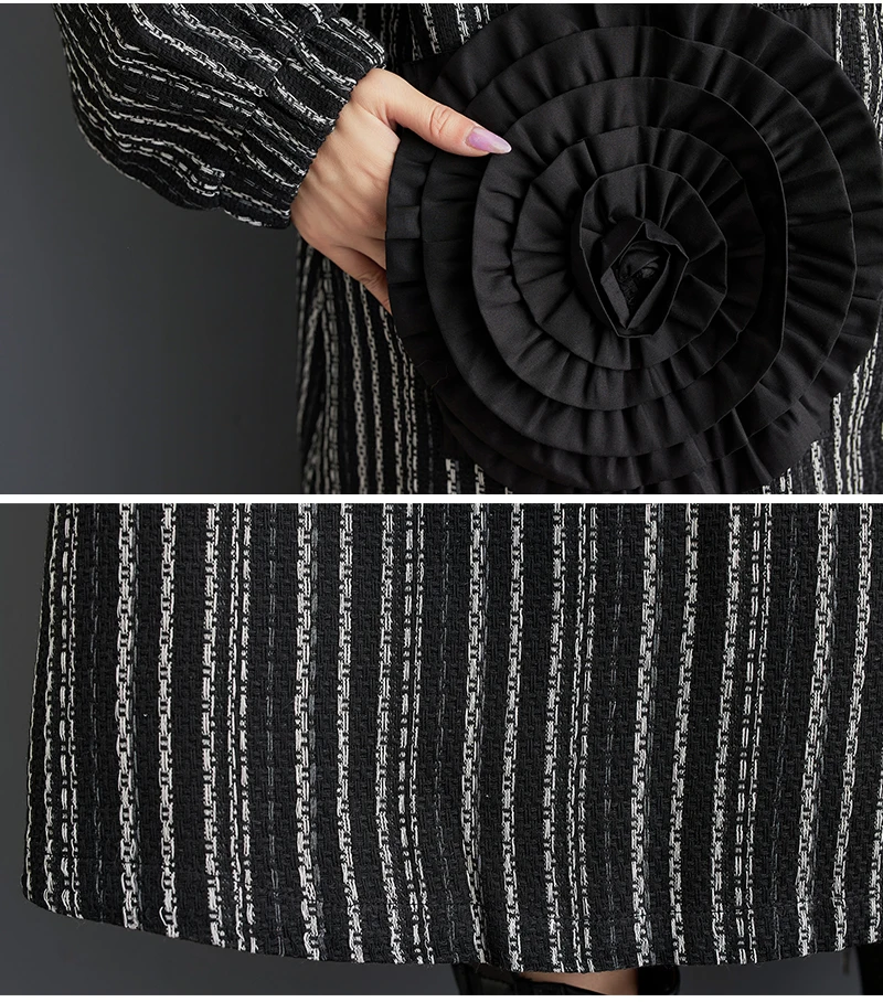2026 Spring Autumn Oversized Vintage Stripe Long Trench Coat For Women Patchwork Floral Casual Loose Vintage Outerwear Cardigan