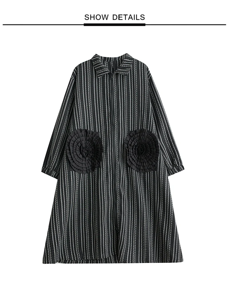 2026 Spring Autumn Oversized Vintage Stripe Long Trench Coat For Women Patchwork Floral Casual Loose Vintage Outerwear Cardigan