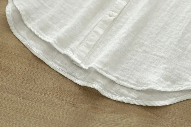 New Spring Cotton Yarn Shirt Women Stand Collar Short Sleeve Solid Top Girl Fashion Pocket Retro Blouses 2024 Summer T44995QM