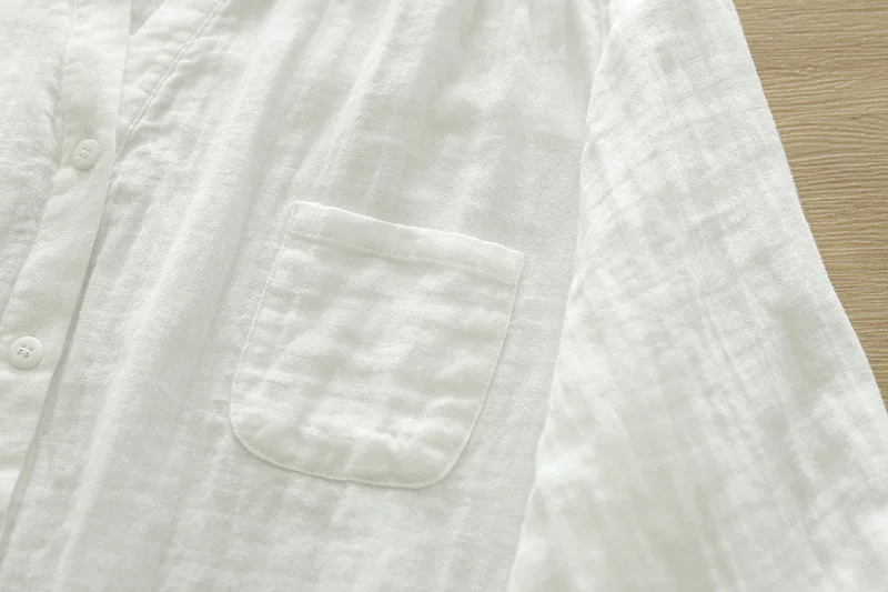 New Spring Cotton Yarn Shirt Women Stand Collar Short Sleeve Solid Top Girl Fashion Pocket Retro Blouses 2024 Summer T44995QM