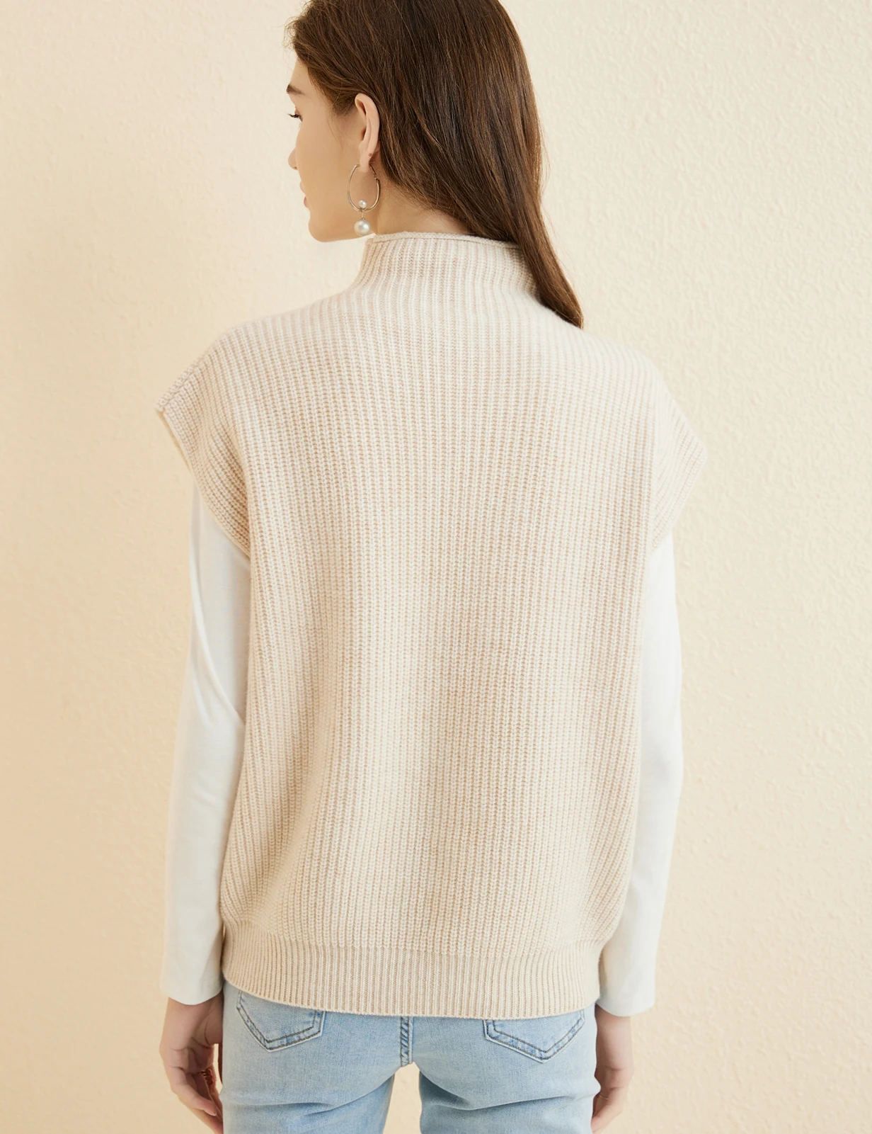 LONGMING Women's Vest Sweater 100% Merino Wool Sweater Vest Mockneck Fall Winter Warm Sleeveless Knitted Pullover Vest Classical