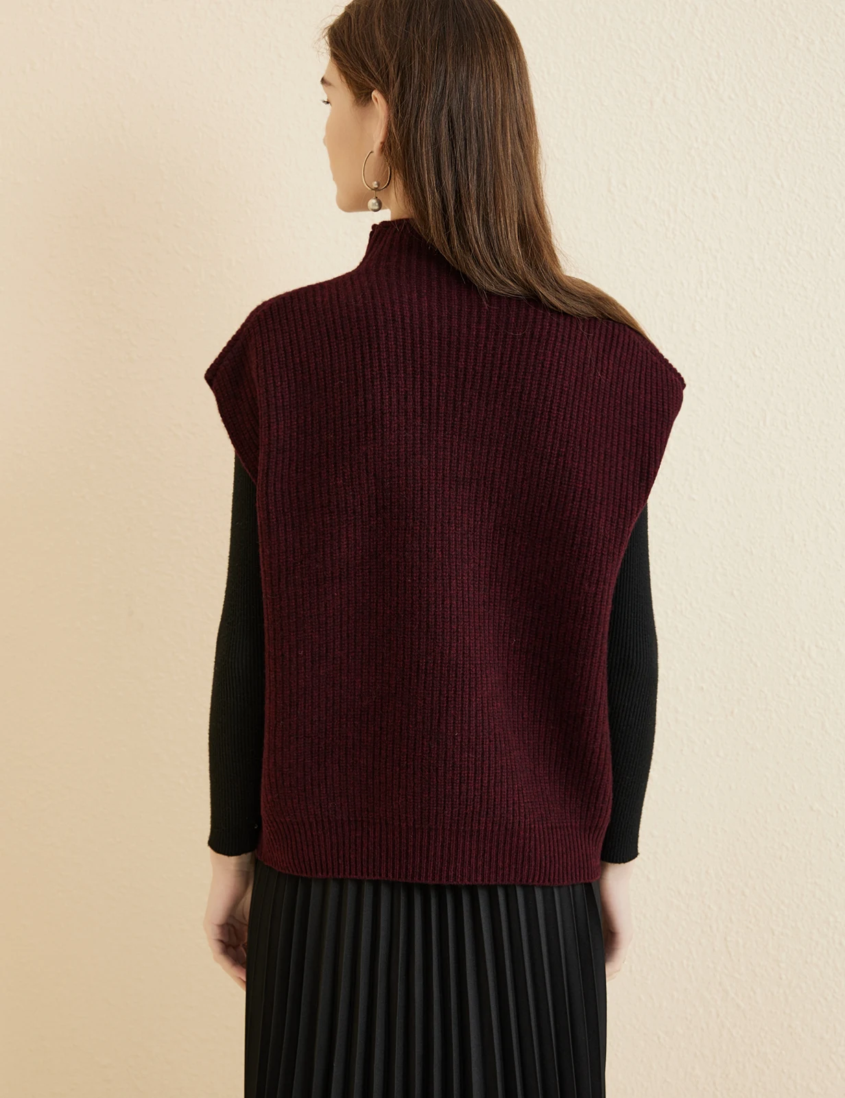 LONGMING Women's Vest Sweater 100% Merino Wool Sweater Vest Mockneck Fall Winter Warm Sleeveless Knitted Pullover Vest Classical