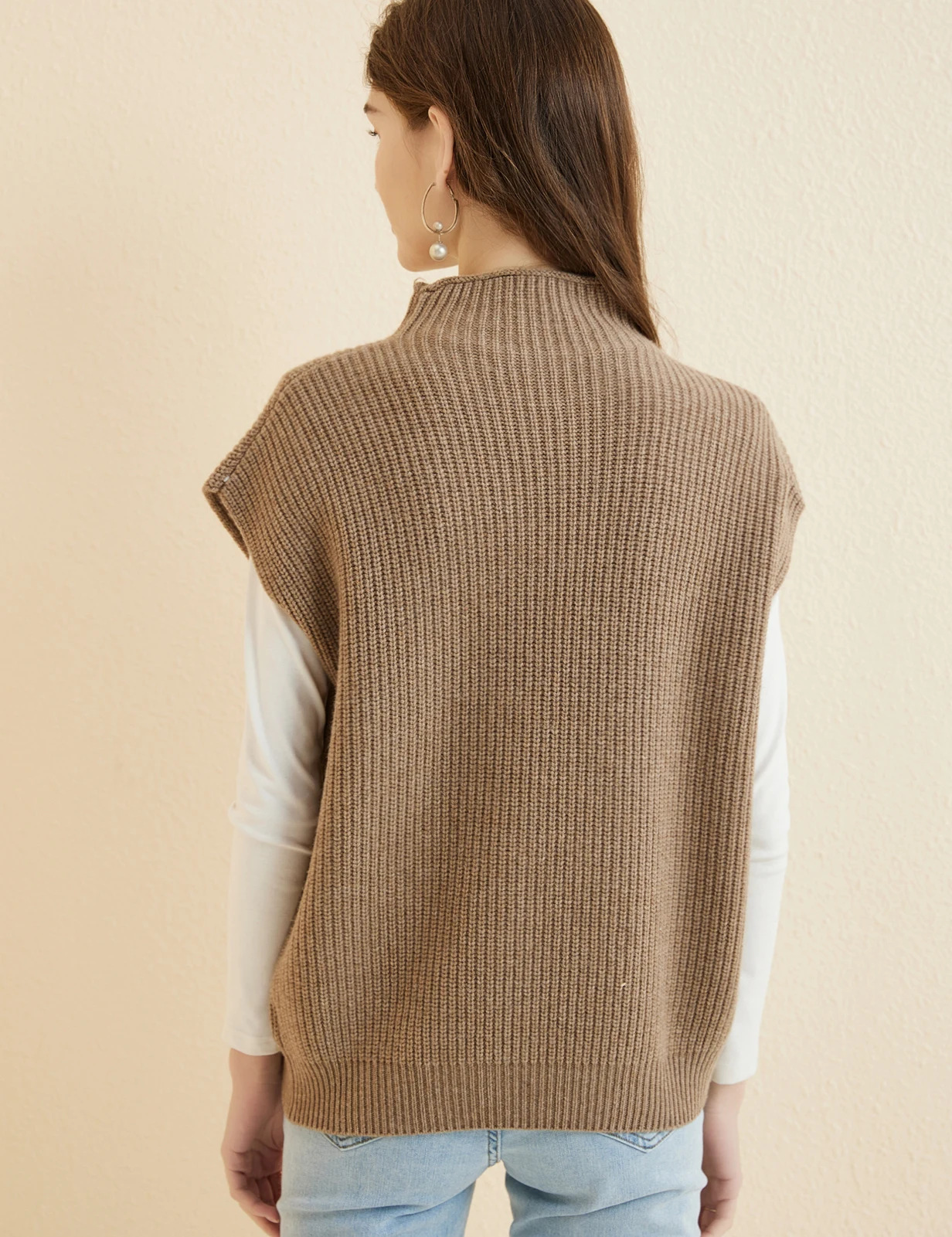 LONGMING Women's Vest Sweater 100% Merino Wool Sweater Vest Mockneck Fall Winter Warm Sleeveless Knitted Pullover Vest Classical