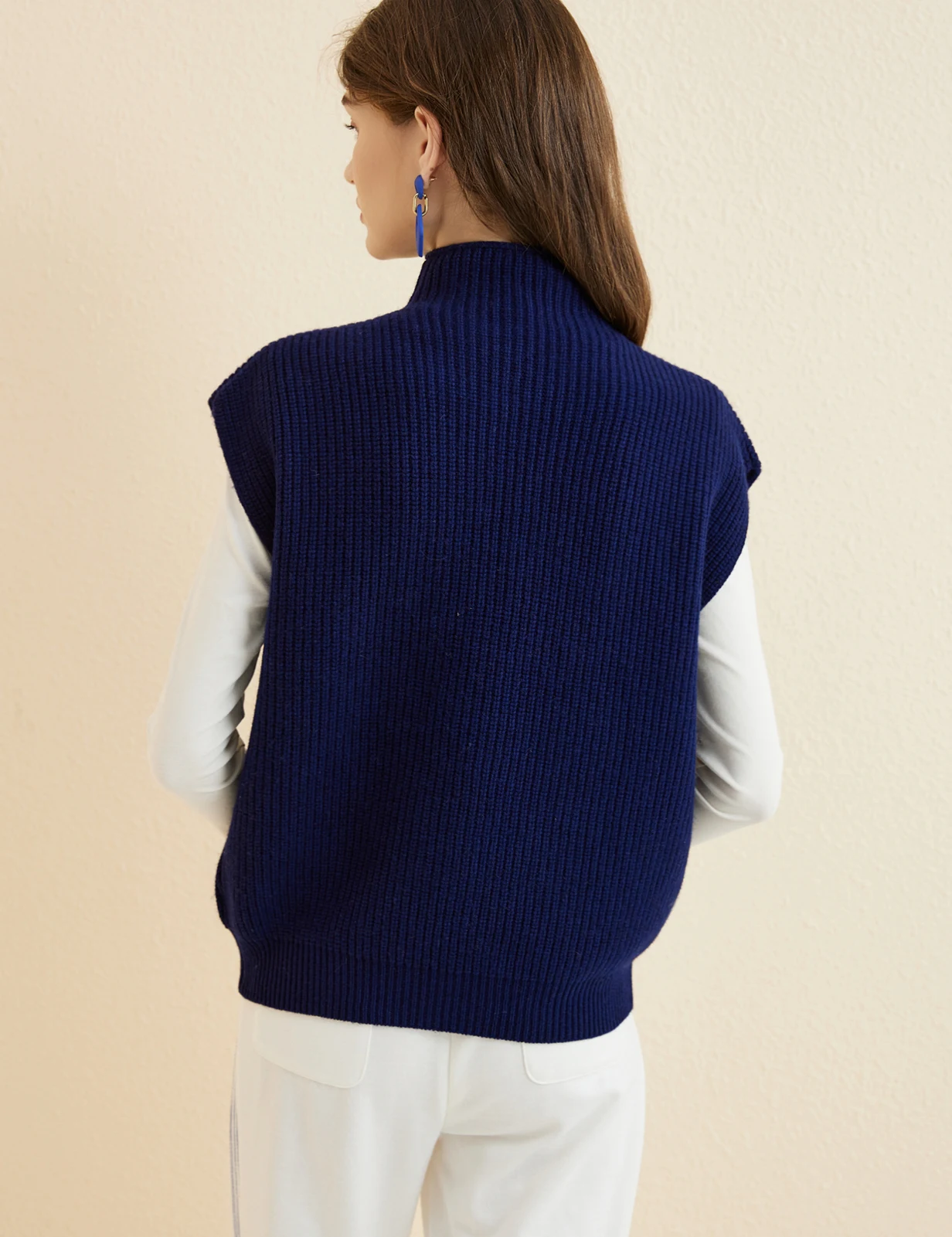 LONGMING Women's Vest Sweater 100% Merino Wool Sweater Vest Mockneck Fall Winter Warm Sleeveless Knitted Pullover Vest Classical