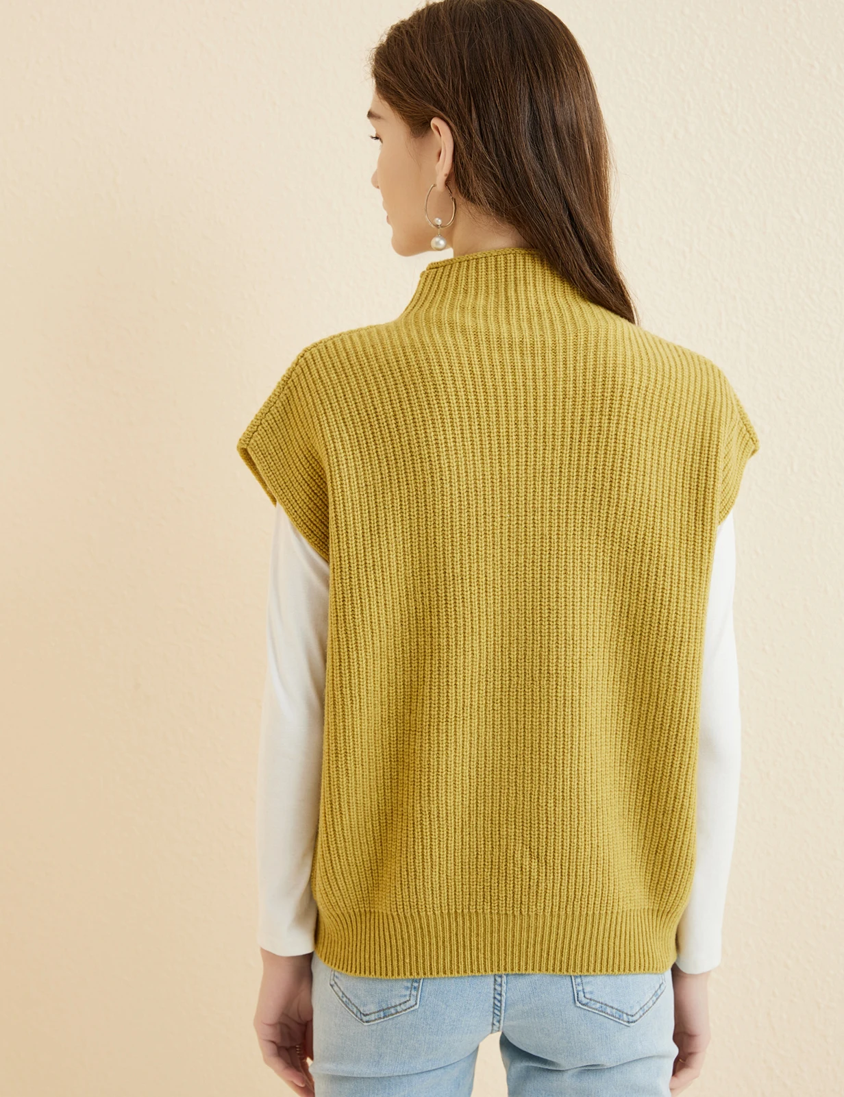 LONGMING Women's Vest Sweater 100% Merino Wool Sweater Vest Mockneck Fall Winter Warm Sleeveless Knitted Pullover Vest Classical