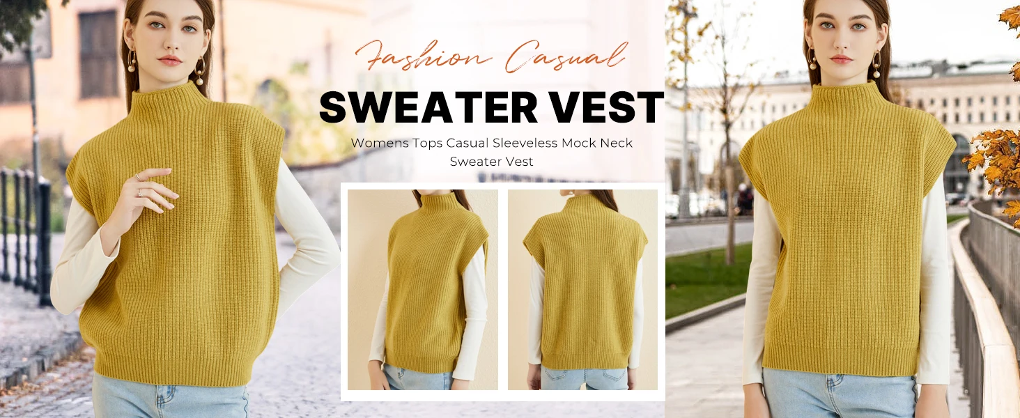 LONGMING Women's Vest Sweater 100% Merino Wool Sweater Vest Mockneck Fall Winter Warm Sleeveless Knitted Pullover Vest Classical