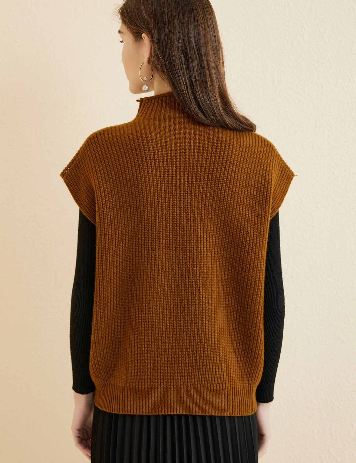 LONGMING Women's Vest Sweater 100% Merino Wool Sweater Vest Mockneck Fall Winter Warm Sleeveless Knitted Pullover Vest Classical
