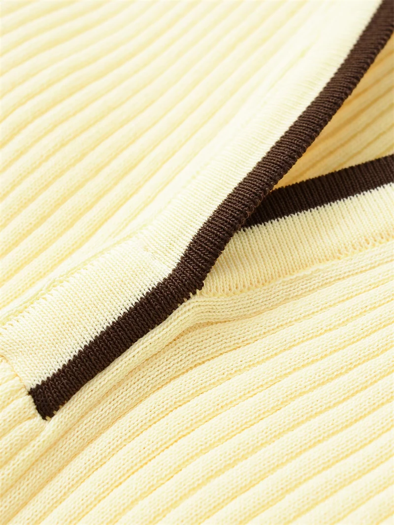 KEYANKETIAN Summer New Women's Striped Polo collar Sleeveless Knitted Top Preppy Style Slim Thin Knit Vest Threaded Pullover