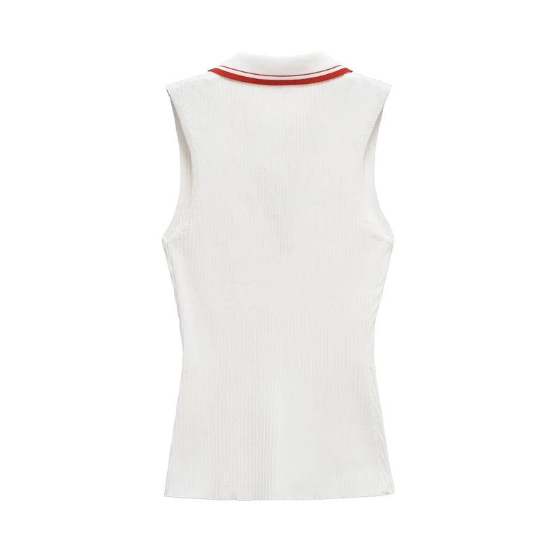 KEYANKETIAN Summer New Women's Striped Polo collar Sleeveless Knitted Top Preppy Style Slim Thin Knit Vest Threaded Pullover