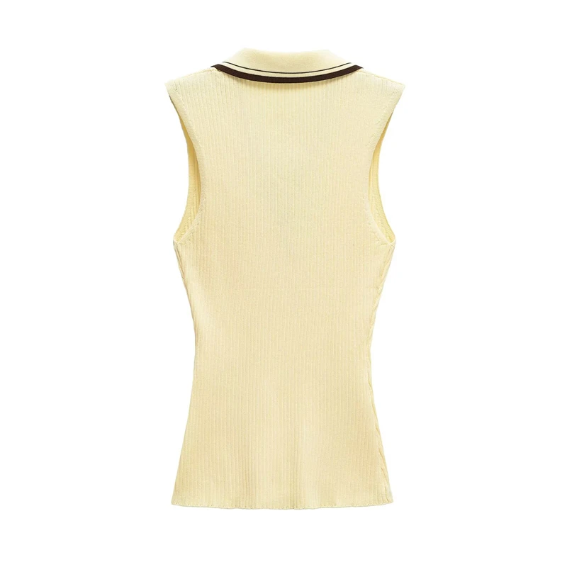 KEYANKETIAN Summer New Women's Striped Polo collar Sleeveless Knitted Top Preppy Style Slim Thin Knit Vest Threaded Pullover