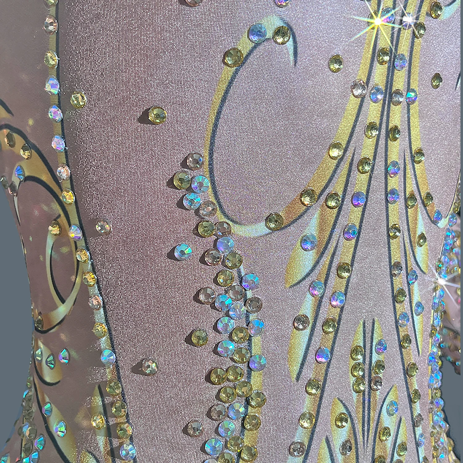 GOLD Rhinestones Spandex Bodycon Long Sleeved Jumpsuit Birthday Party Celebrate Bars Show Wear Women Dance Leggings Jinfenghuang