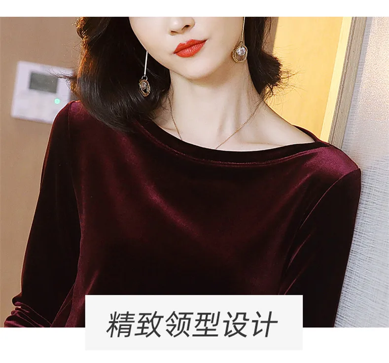 2026 Autunm women fashion elegant velour blouse,Winter velvet shirts black wine Blusas Tops blusas mujer de moda blouse