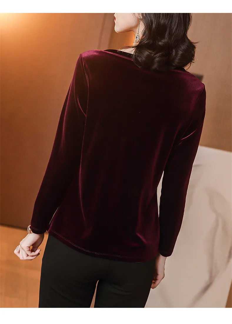 2026 Autunm women fashion elegant velour blouse,Winter velvet shirts black wine Blusas Tops blusas mujer de moda blouse