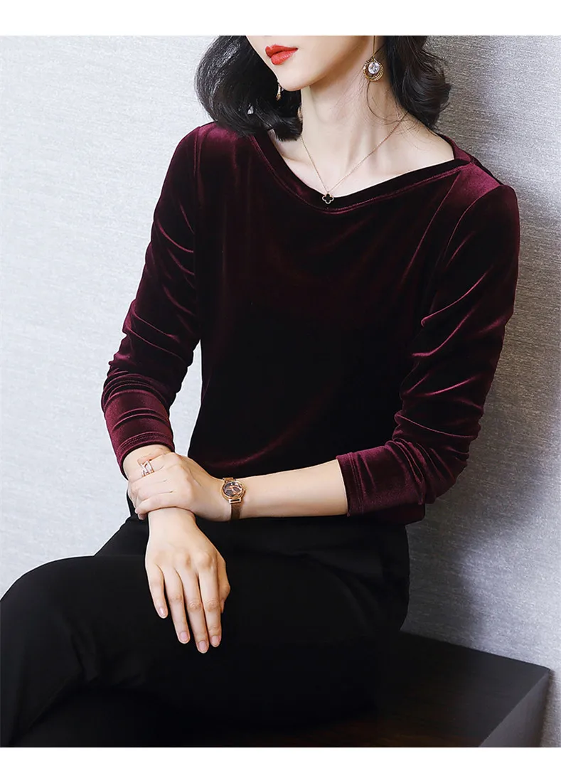 2026 Autunm women fashion elegant velour blouse,Winter velvet shirts black wine Blusas Tops blusas mujer de moda blouse