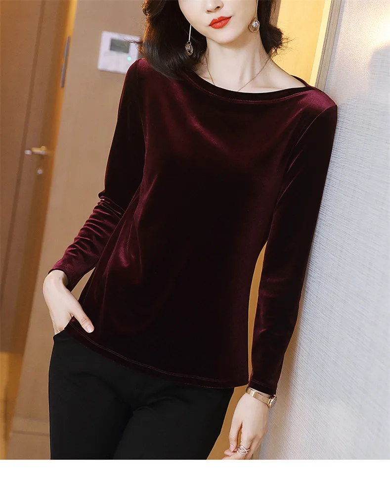 2026 Autunm women fashion elegant velour blouse,Winter velvet shirts black wine Blusas Tops blusas mujer de moda blouse