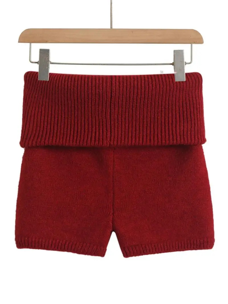 Women's Fold Over Waist Knitted Shorts, Knit Shorts