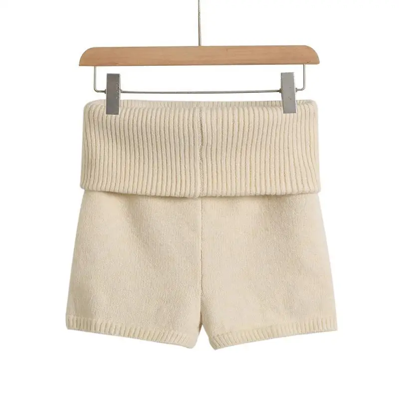 Women's Fold Over Waist Knitted Shorts, Knit Shorts