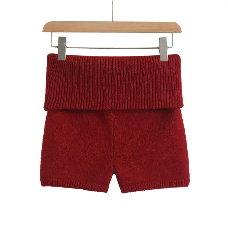 Women's Fold Over Waist Knitted Shorts, Knit Shorts