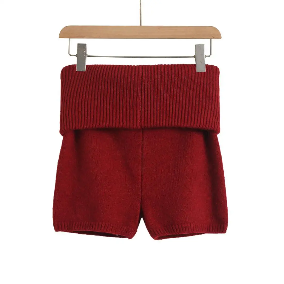 Women's Fold Over Waist Knitted Shorts, Knit Shorts