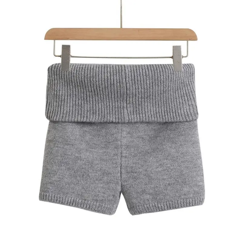 Women's Fold Over Waist Knitted Shorts, Knit Shorts