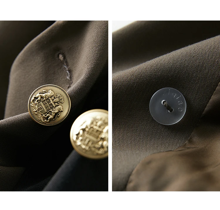 ZIQIAO Autumn Suit Collar Full Regular Sleeve Short Blazers Loose Office Lady Detachable Brooch Double Breasted Spring Jackets