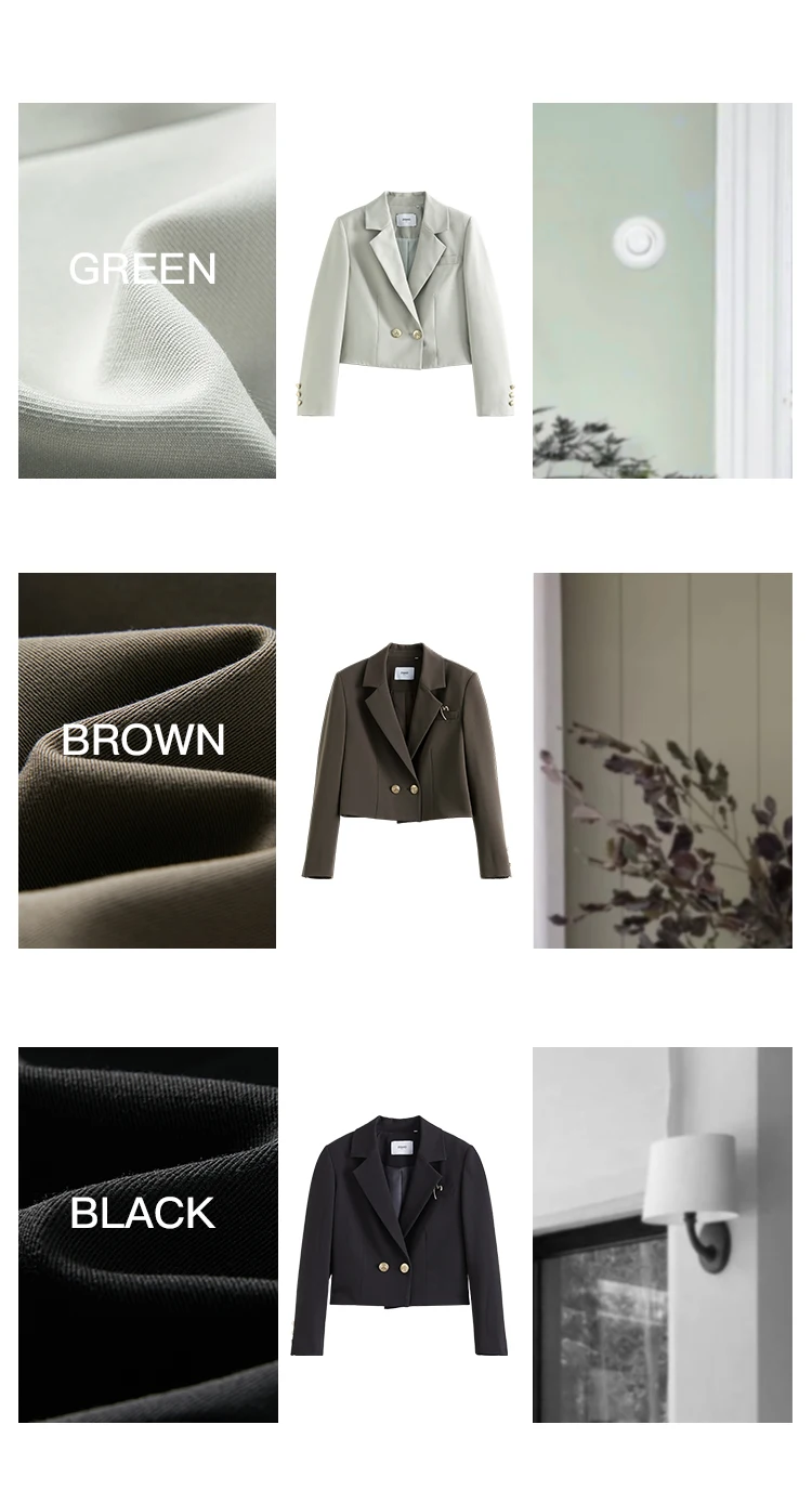 ZIQIAO Autumn Suit Collar Full Regular Sleeve Short Blazers Loose Office Lady Detachable Brooch Double Breasted Spring Jackets