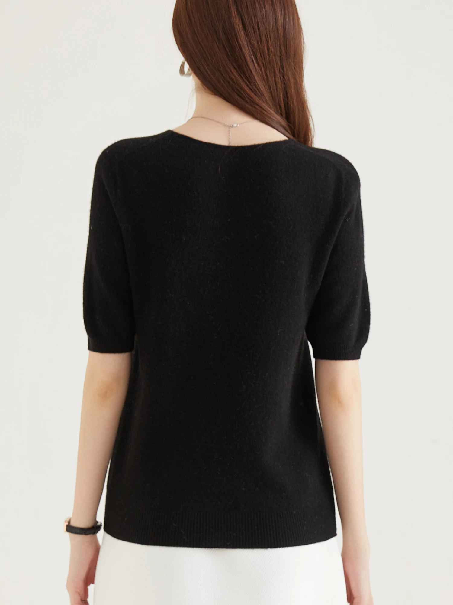 Women's Sweater 100% Merino Wool Sweater for Women Pullover Short Sleeve Tops Spring Summer V Neck Soft Knitted Female Clothing